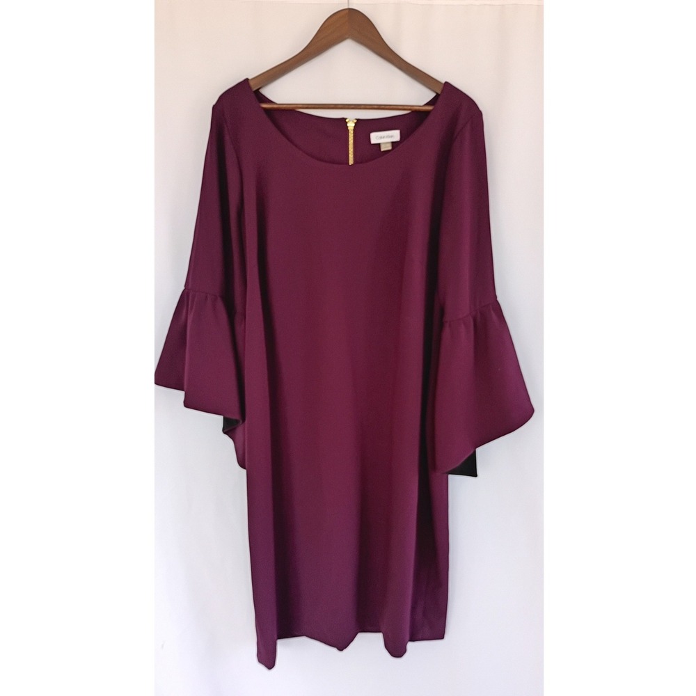 Calvin Klein Women Purple Bell Sleeve Sheath Dress Size 20W Cocktail Party